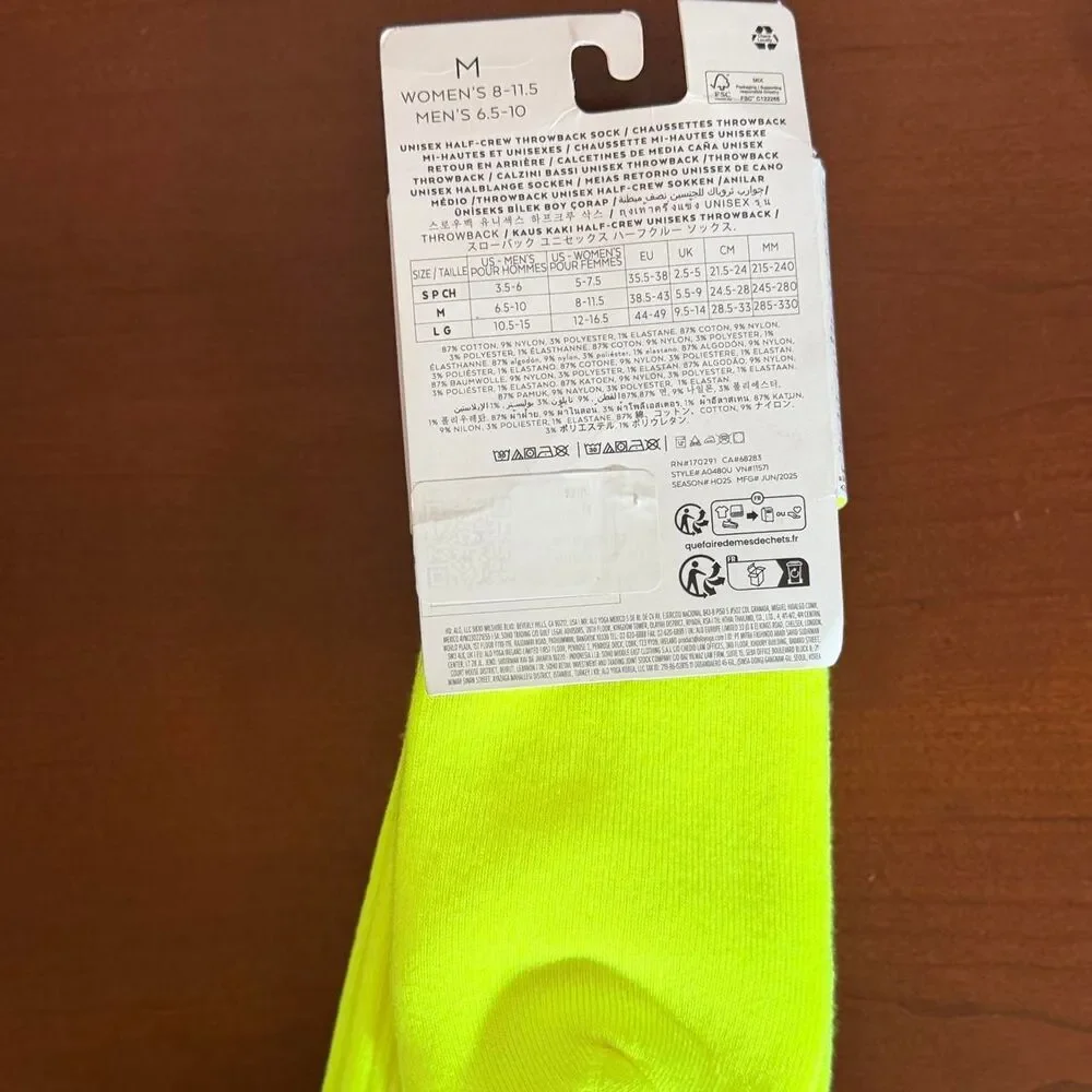 Alo Yoga Neon Yellow Unisex Half-Crew Throwback Sock